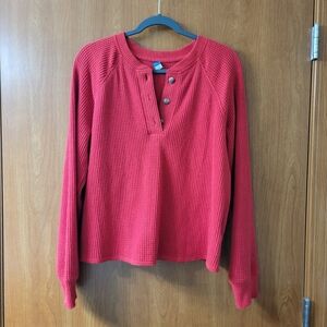 Old Navy Plush Waffle Long Sleeve Shirt Bright Red Size Large